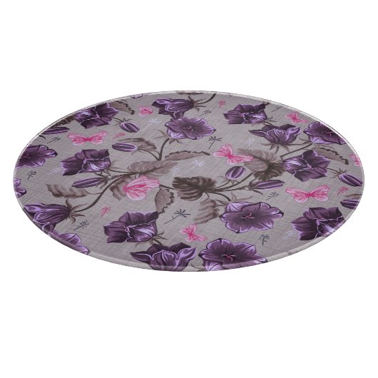 violette Handglocken und rosa Schmetterlingsmuster Schneidebrett (Ecke)