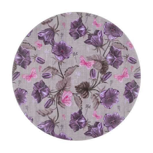 violette Handglocken und rosa Schmetterlingsmuster Schneidebrett (Vorderseite)