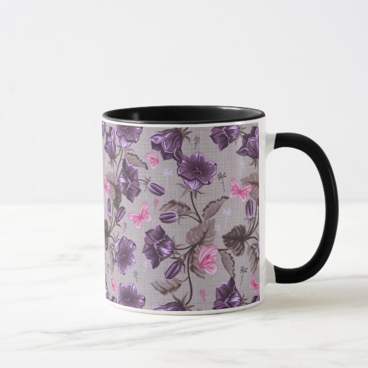 violette Handglocken und rosa Schmetterlingsmuster Tasse (Rechts)