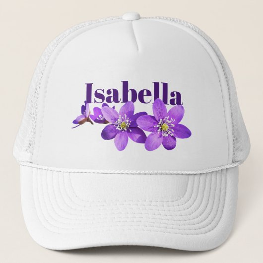 Violette Hepatica-Blumen mit Namen Truckerkappe (Vorderseite)