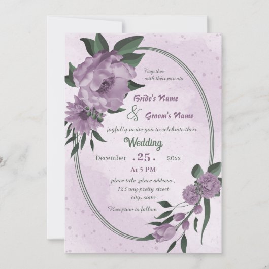 violette Hochzeit Einladung (Vorderseite)