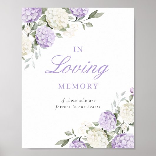 Violette Hydrangea In Loving Memory Gedenktafel Poster (Vorne)