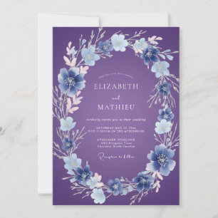 Violette Immergrün Ätherische Blumige Hochzeit Einladung