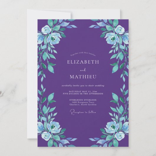 Violette Immergrün-Bemalte Hochzeit Einladung (Vorderseite)