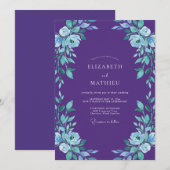 Violette Immergrün-Bemalte Hochzeit Einladung (Vorne/Hinten)