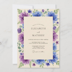 Violette Indigo-Pfingstrosen-Hochzeit Einladung