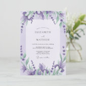 Violette Iris-Eukalyptus-Hochzeit Einladung (Stehend Vorderseite)