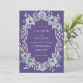 Violette königliche Winterhochzeit Einladung (Stehend Vorderseite)