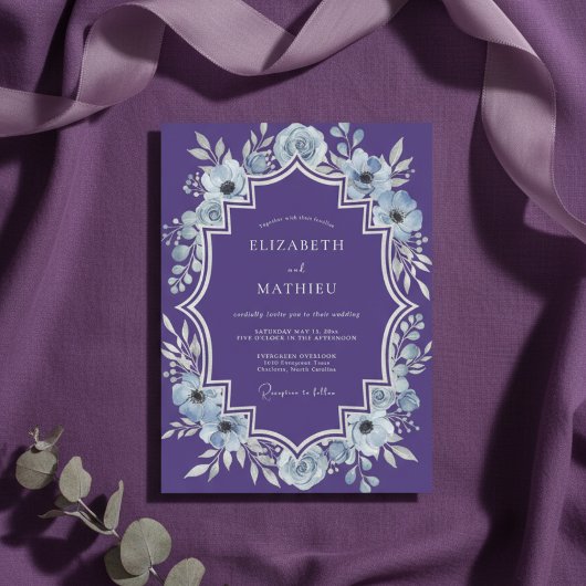 Violette königliche Winterhochzeit Einladung