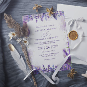 Violette Lavendel Blumen Modern QR-Code Hochzeit Einladung