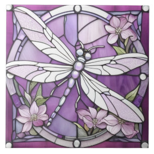 Violette Libelle Bleiglasblume Fliese