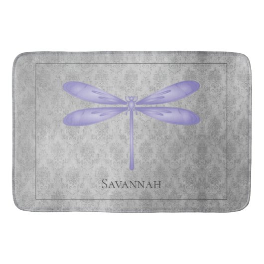Violette Libelle Damast Badematte (Vorderseite)