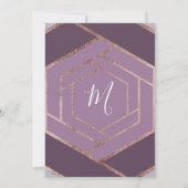 Violette lila lila Rosen-Goldhexagon-Hochzeit Einladung (Rückseite)