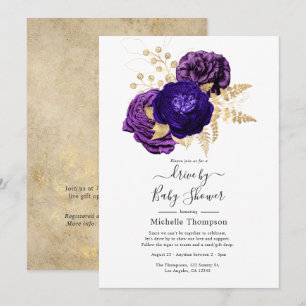 Violette, lila und goldene Blumen-Drive-By-Shower Einladung