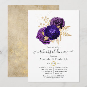 Violette, lila und goldene Blumenprobeessen Einladung