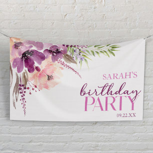 Violette Magenta Lila Blumen Geburtstagsfeier Banner