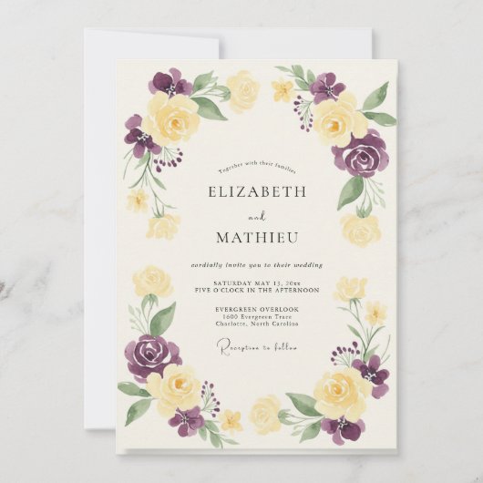 Violette Maisgemalte Hochzeit Einladung (Vorderseite)