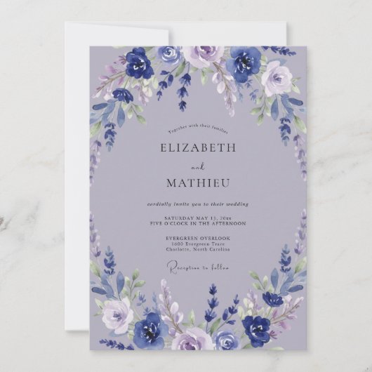 Violette Malven-Blüten-Hochzeit Einladung (Vorderseite)