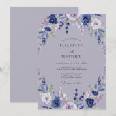 Violette Malven-Blüten-Hochzeit Einladung (Vorne/Hinten)
