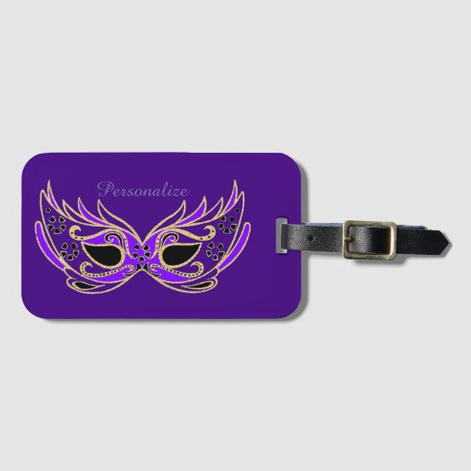 Violette Maskerade-Maske personalisiert Gepäckanhänger (Vorderseite (Horizontal))