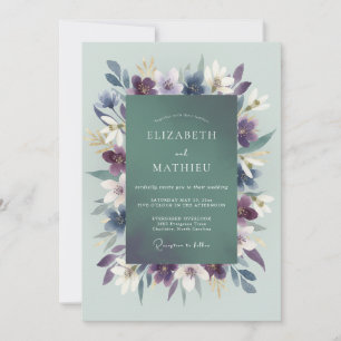 Violette Meeresschaum-Blumenhochzeit Einladung