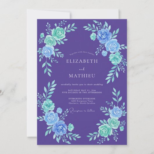 Violette Mintbemalte Hochzeit Einladung (Vorderseite)