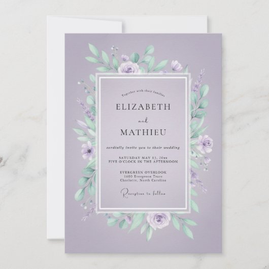 Violette Minz-Blumen-Hochzeit Einladung (Vorderseite)
