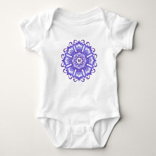 Violette mit BlumenMandala. Monogramm Baby Strampler (Vorderseite)