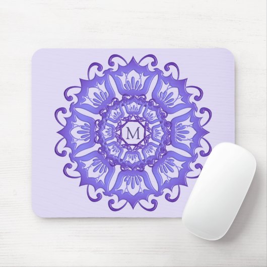 Violette mit BlumenMandala. Monogramm Mousepad (Mit Mouse)
