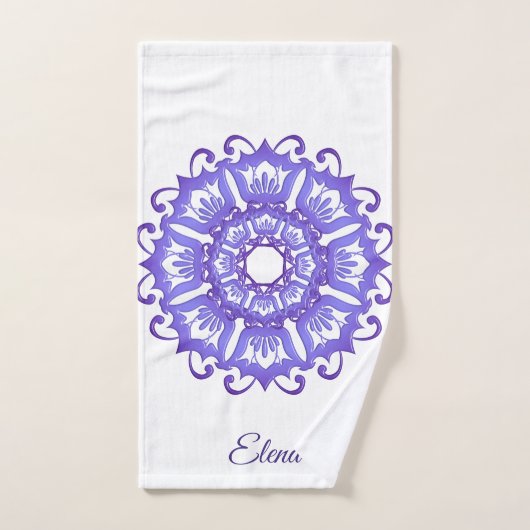 Violette mit BlumenMandala. Name Badhandtuch Set (Handtuch)