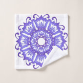 Violette mit BlumenMandala. Name Badhandtuch Set (Waschlappen)
