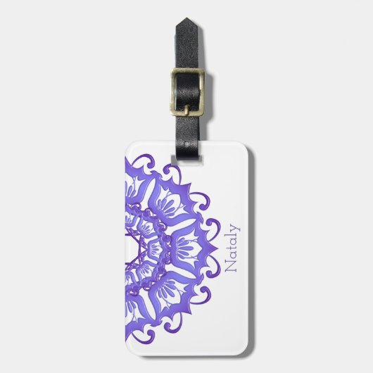 Violette mit BlumenMandala. Name Gepäckanhänger (Vorderseite vertikal)