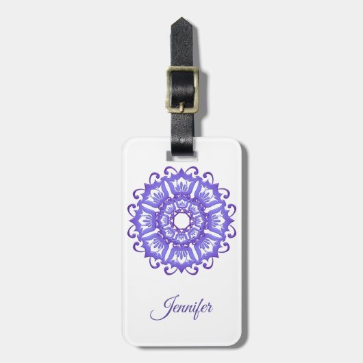Violette mit BlumenMandala. Name Gepäckanhänger (Vorderseite vertikal)