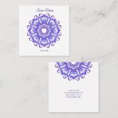 Violette mit BlumenMandala. Text Quadratische Visitenkarte (Vorne/Hinten)