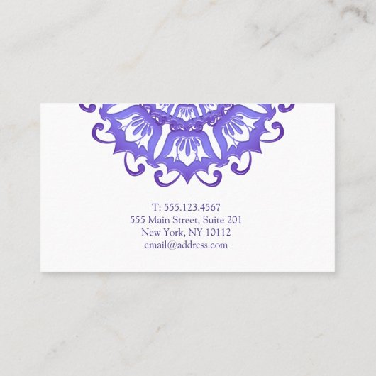 Violette mit BlumenMandala. Text Visitenkarte (Rückseite)