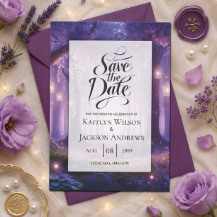 Violette Mitternachts-Verzauberte Waldhochzeit Save The Date