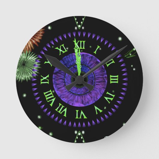 Violette Mitternachtsuhr  Runde Wanduhr (Vorderseite)
