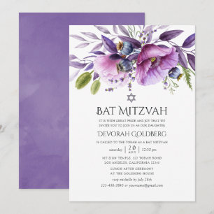 Violette Mohn-Blumen Bat Mitzvah Einladung