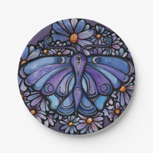 Violette Mondmotten Gänseblümchen Pappteller