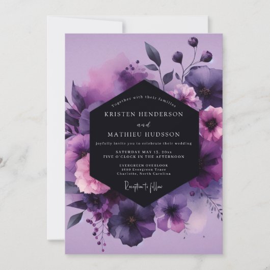 Violette Moody-Anemone-Hochzeit Einladung (Vorderseite)