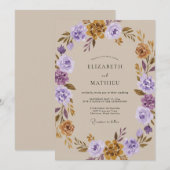 Violette Ocker-Ranunculus-Eukalyptus-Hochzeit Einladung (Vorne/Hinten)
