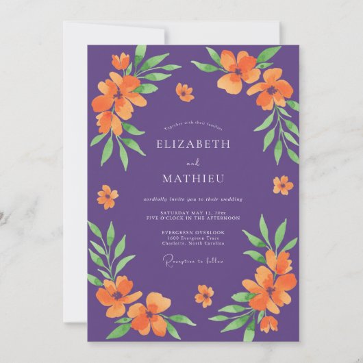 Violette Orange Mohn Hochzeit Einladung (Vorderseite)