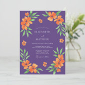 Violette Orange Mohn Hochzeit Einladung (Stehend Vorderseite)