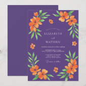 Violette Orange Mohn Hochzeit Einladung (Vorne/Hinten)