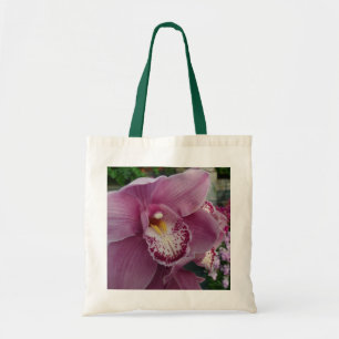 Violette Orchidee und bunter botanischer Garten Tragetasche