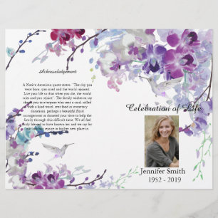 Violette Orchideen Kolibri Trauerprogramm Flyer
