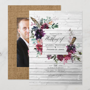 Violette Pflaumen-Aquarell-Blumen-Bohemian-Hochzei Einladung