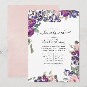 Violette, Pflaumen- und Rosafarben Baby Shower per Einladung