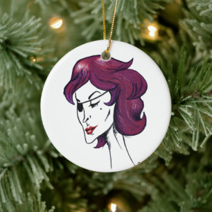 Violette Piraten-Lady Lila Haar Frau Zeichnung Kun Keramik Ornament