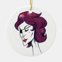 Violette Piraten-Lady Lila Haar Frau Zeichnung Kun Keramik Ornament